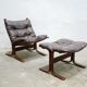 Scandinavian armchair and ottoman Siesta in brown leather by Ingmar Relling for Westnofa editions
