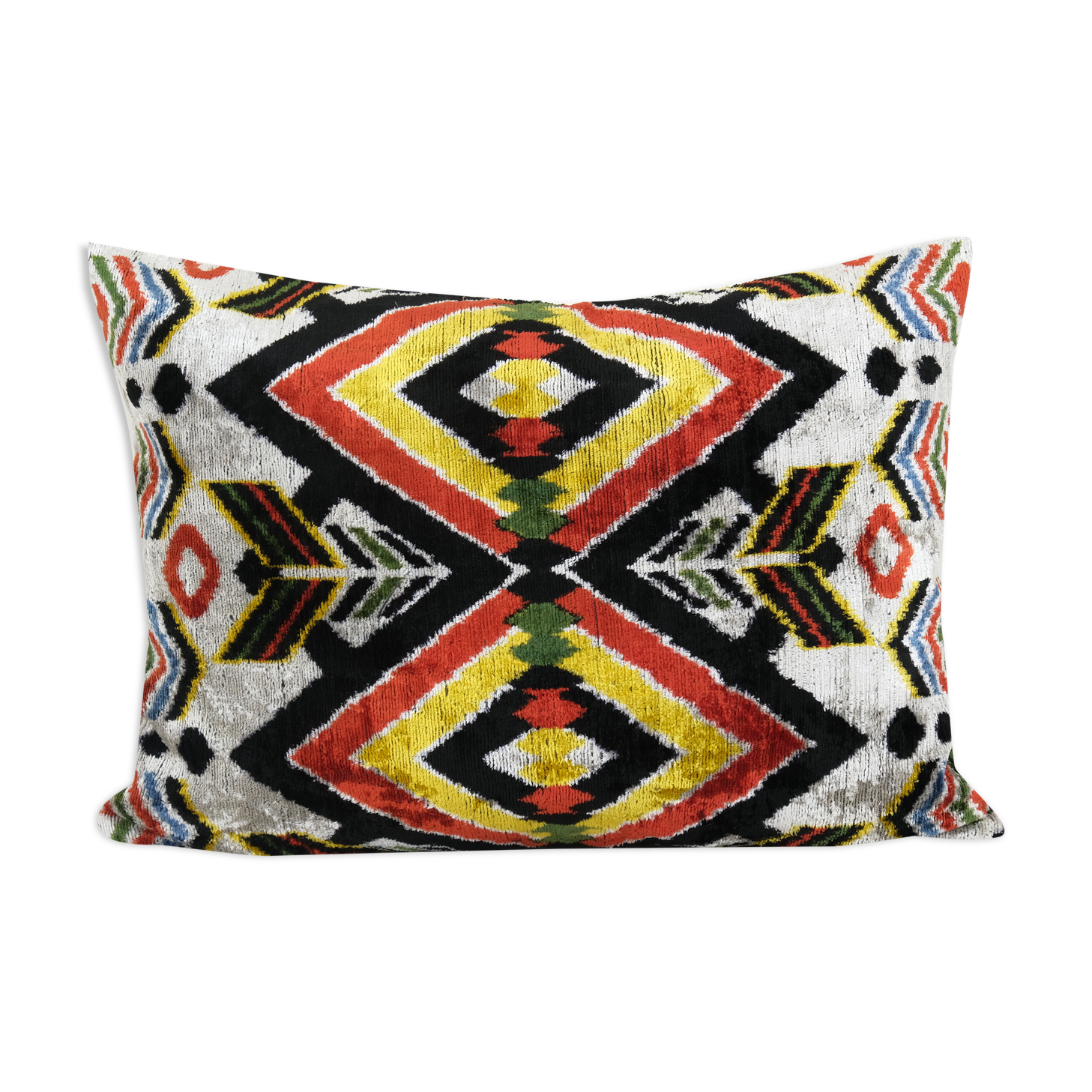 Ikat velvet pillow - red and yellow silk velvet pillow cover - ethnic designer ikat pillow