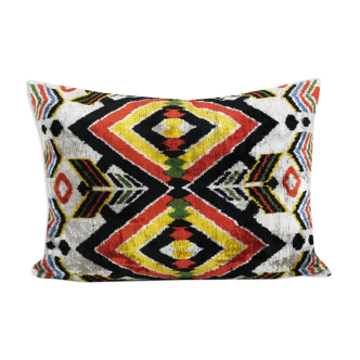 Ikat velvet pillow - red and yellow silk velvet pillow cover - ethnic designer ikat pillow