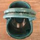 Vintage ceramic basket Accolay turquoise Signed Bull's Head X.C