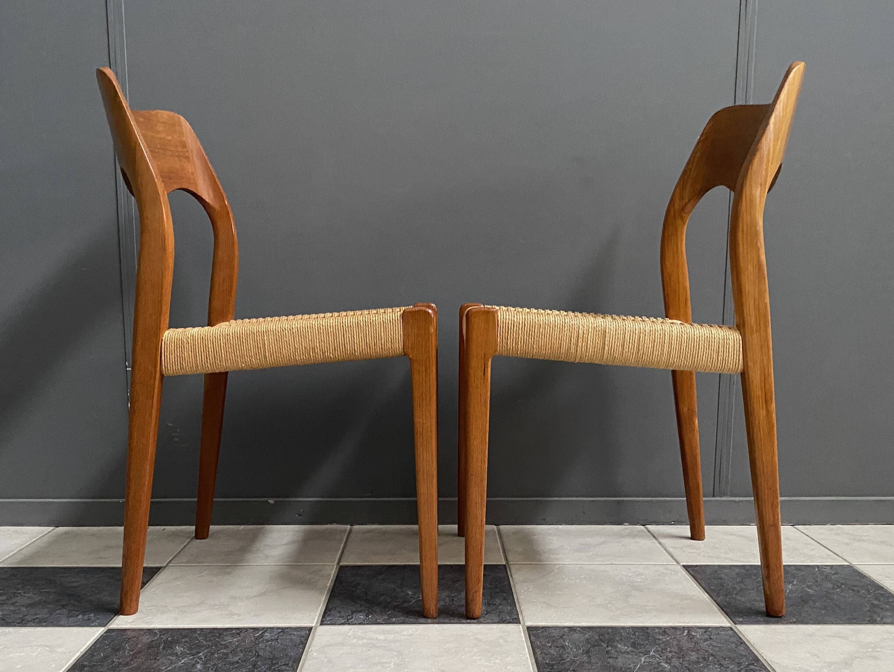 Niels Otto Moller teak and paper cord chairs, model 71