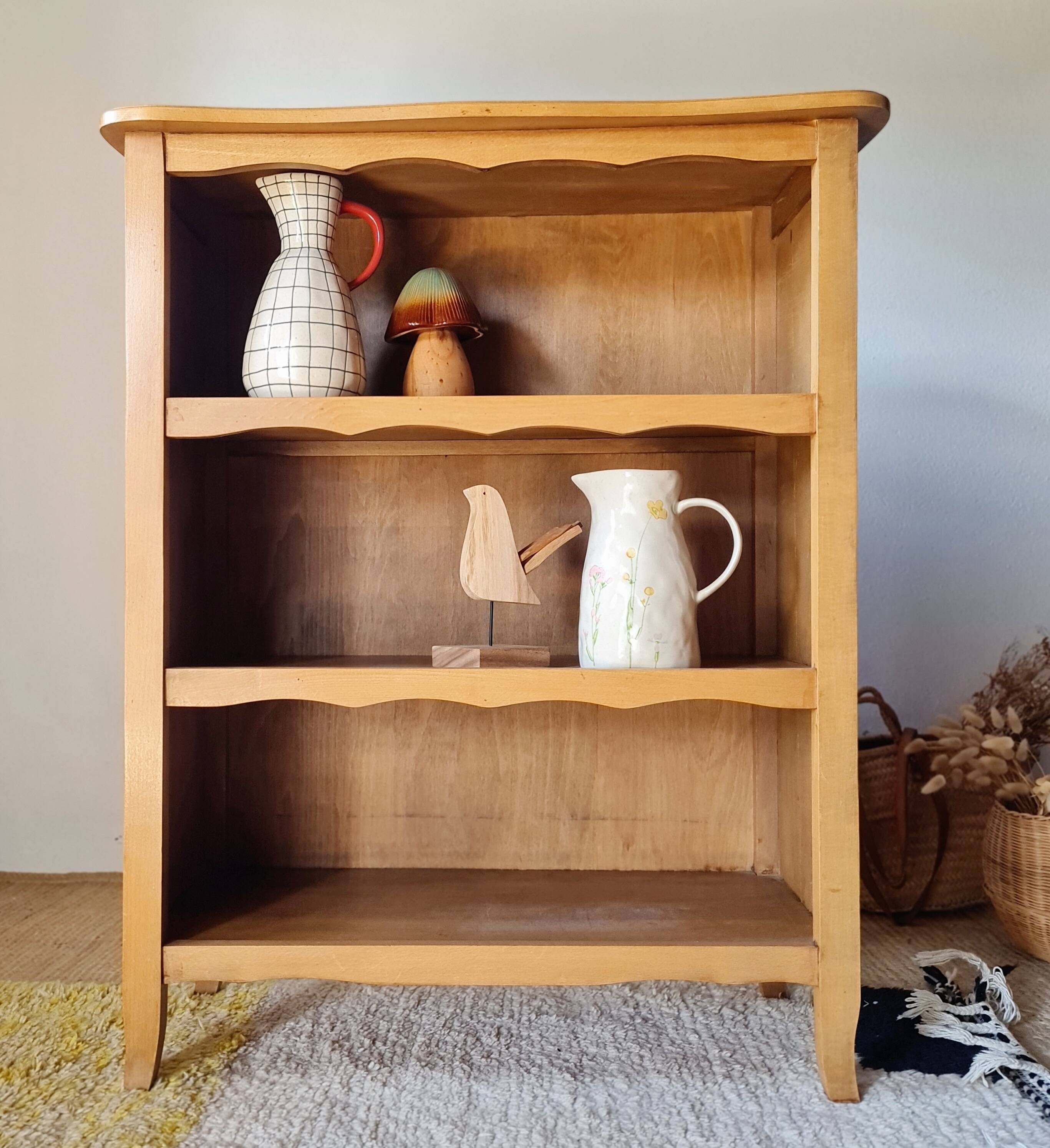 Honey-coloured antique wooden bookcase - antique library