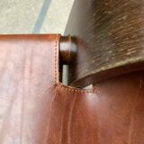 Brutalist Mid-Century Safari Armchair in Wood and Leather, 1960s