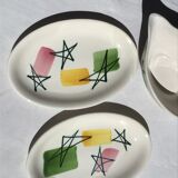 Dishes and saucière earthenware Pornic painted hand