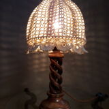 Solid wood lamp turn and cotton crochet day offal 1960/70