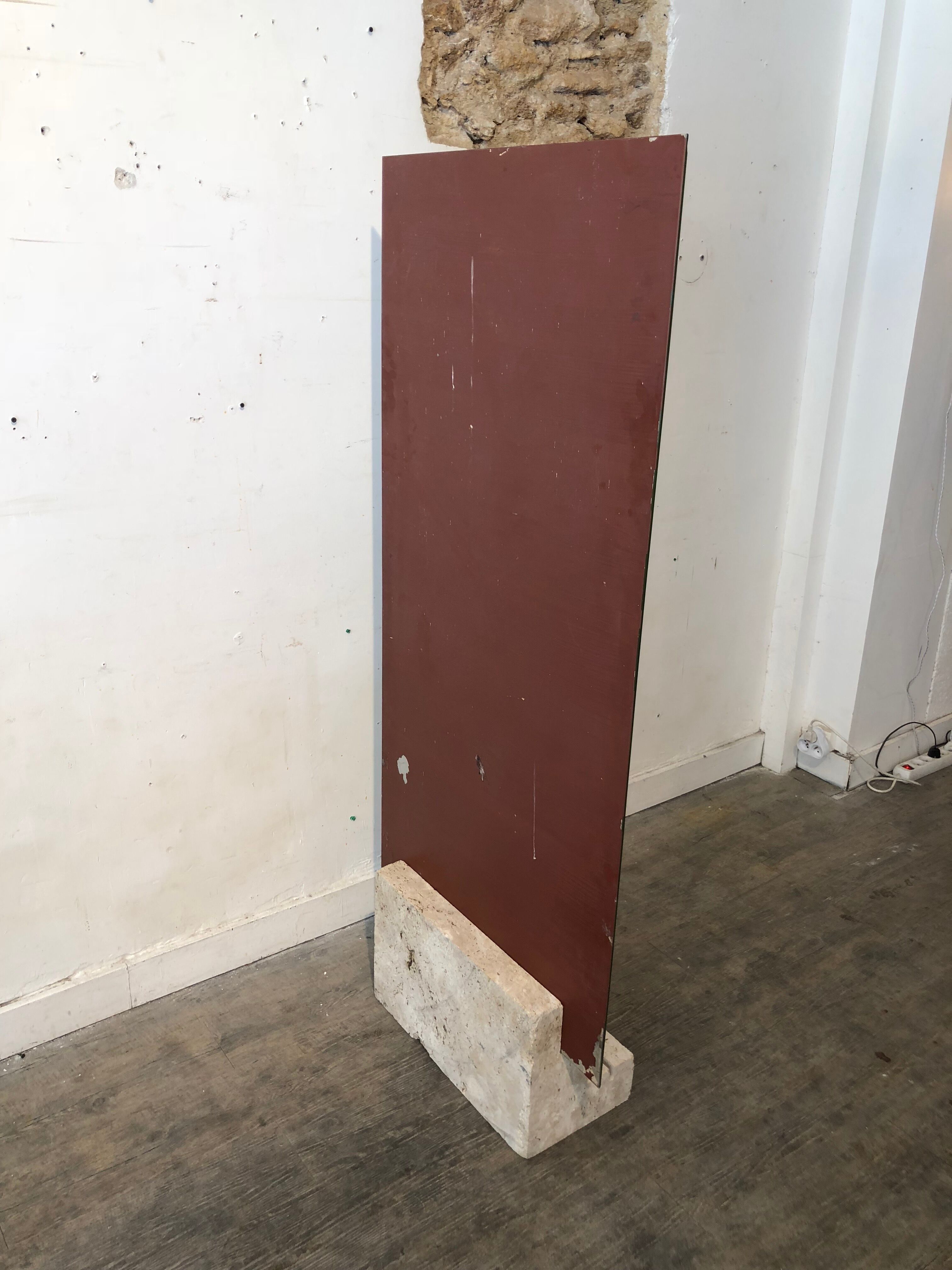 Mirror on foot 1970 travertine