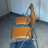 Pair, 2 vintage folding chairs, fawn color