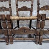 Set of 4 wooden and straw chairs