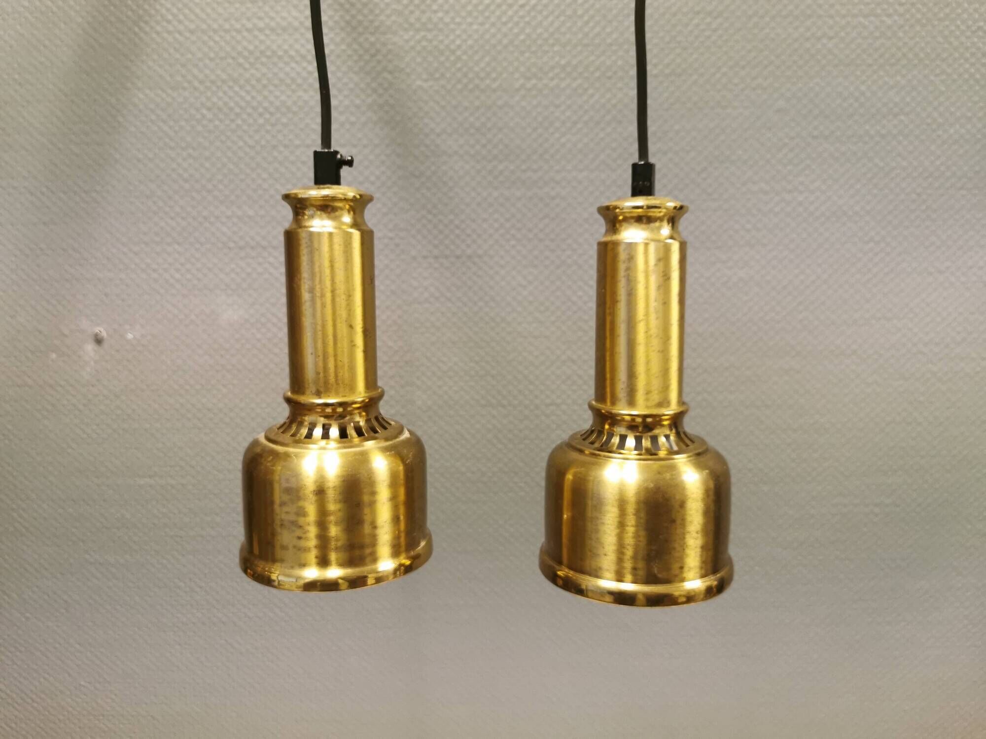 Two beautiful perforated brass hanging lamps, Danish and from the 1980s.