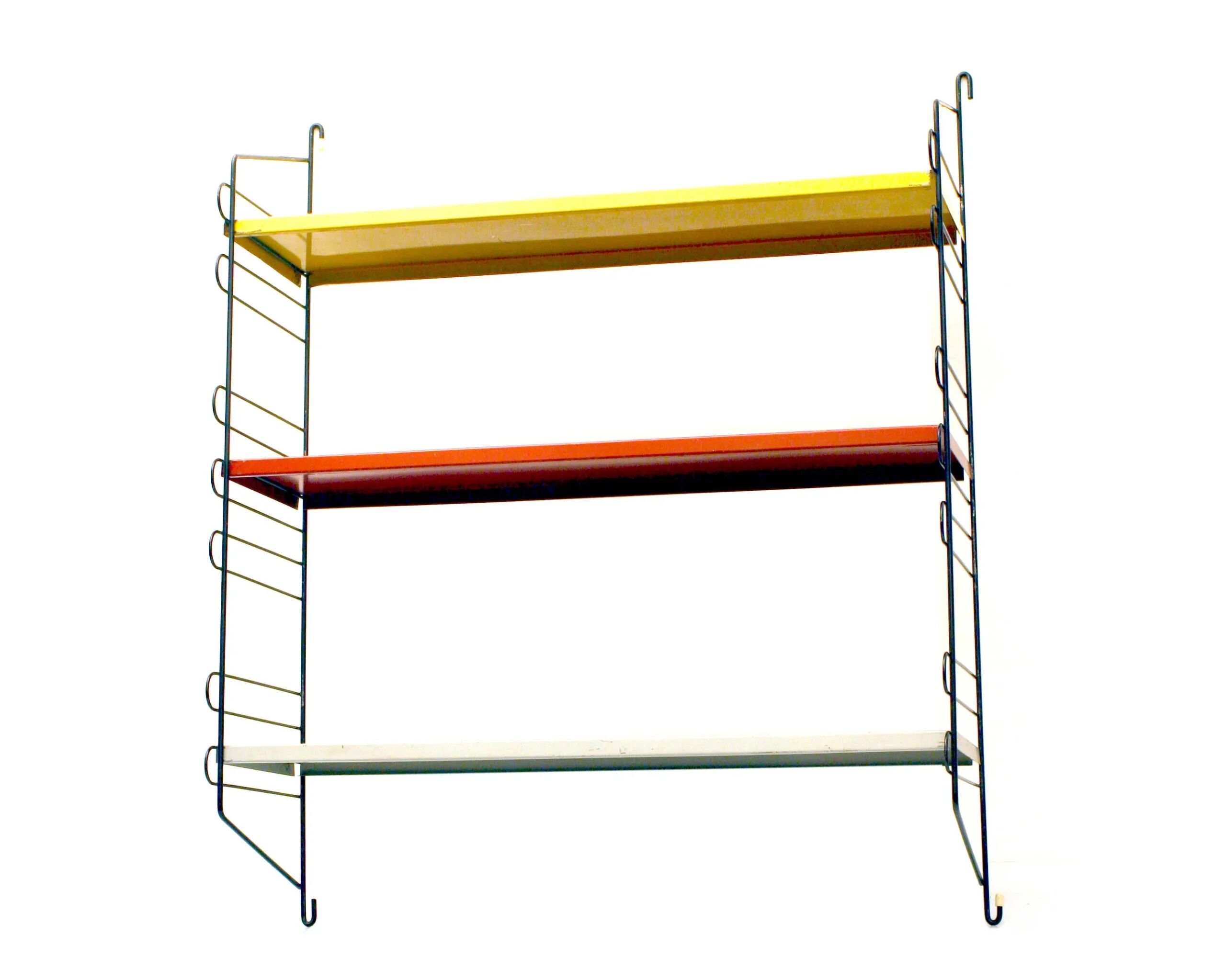 Vintage metal bookshelf in De Stijl colors, 1950s Pilastro Tomado style