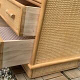 Rattan and woven wicker chest of drawers and mirror, 1970