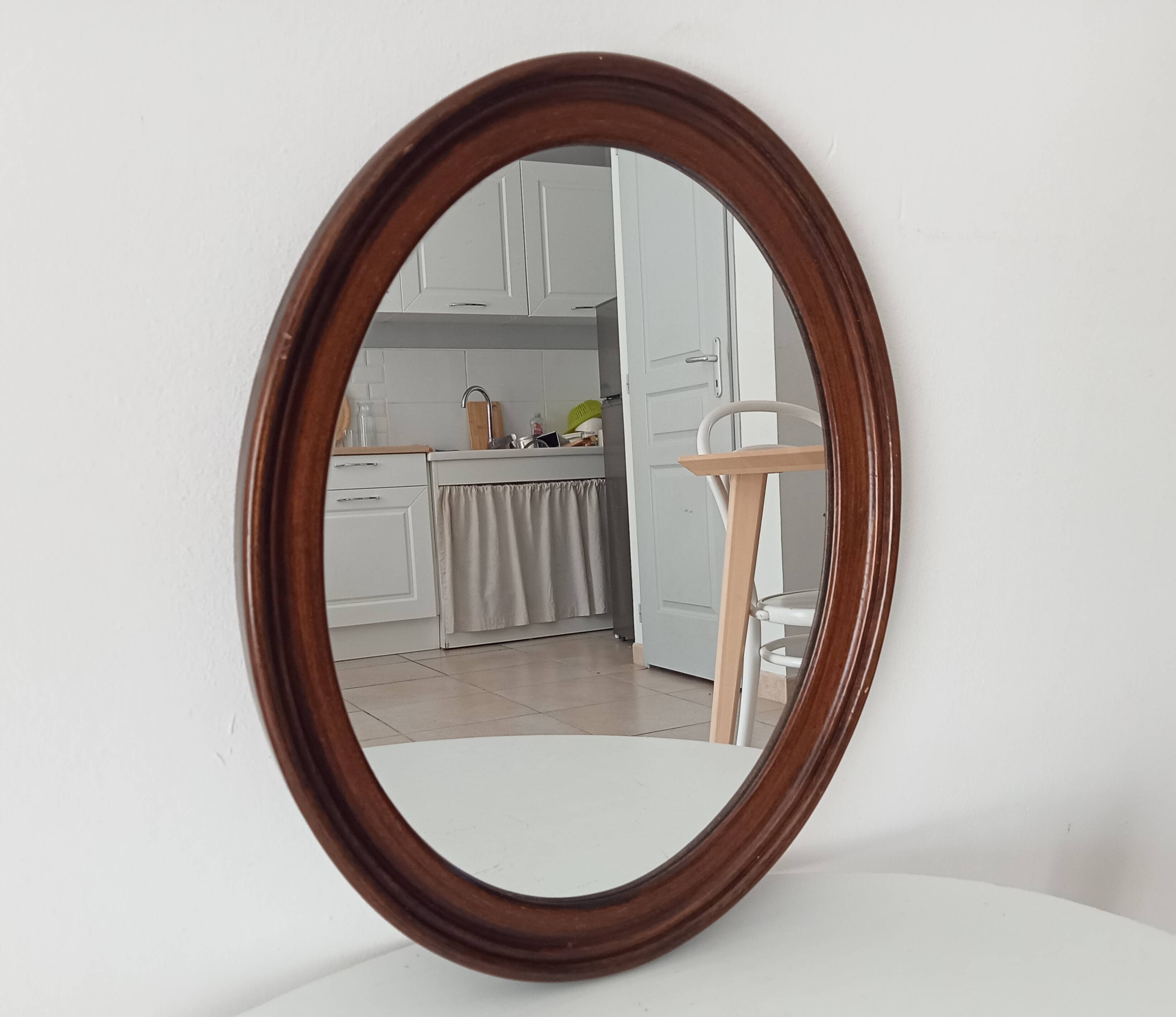 Miroir ovale en bois, années 60