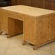 English desk in birch veneer with bee pattern marquetry from the 1950s.