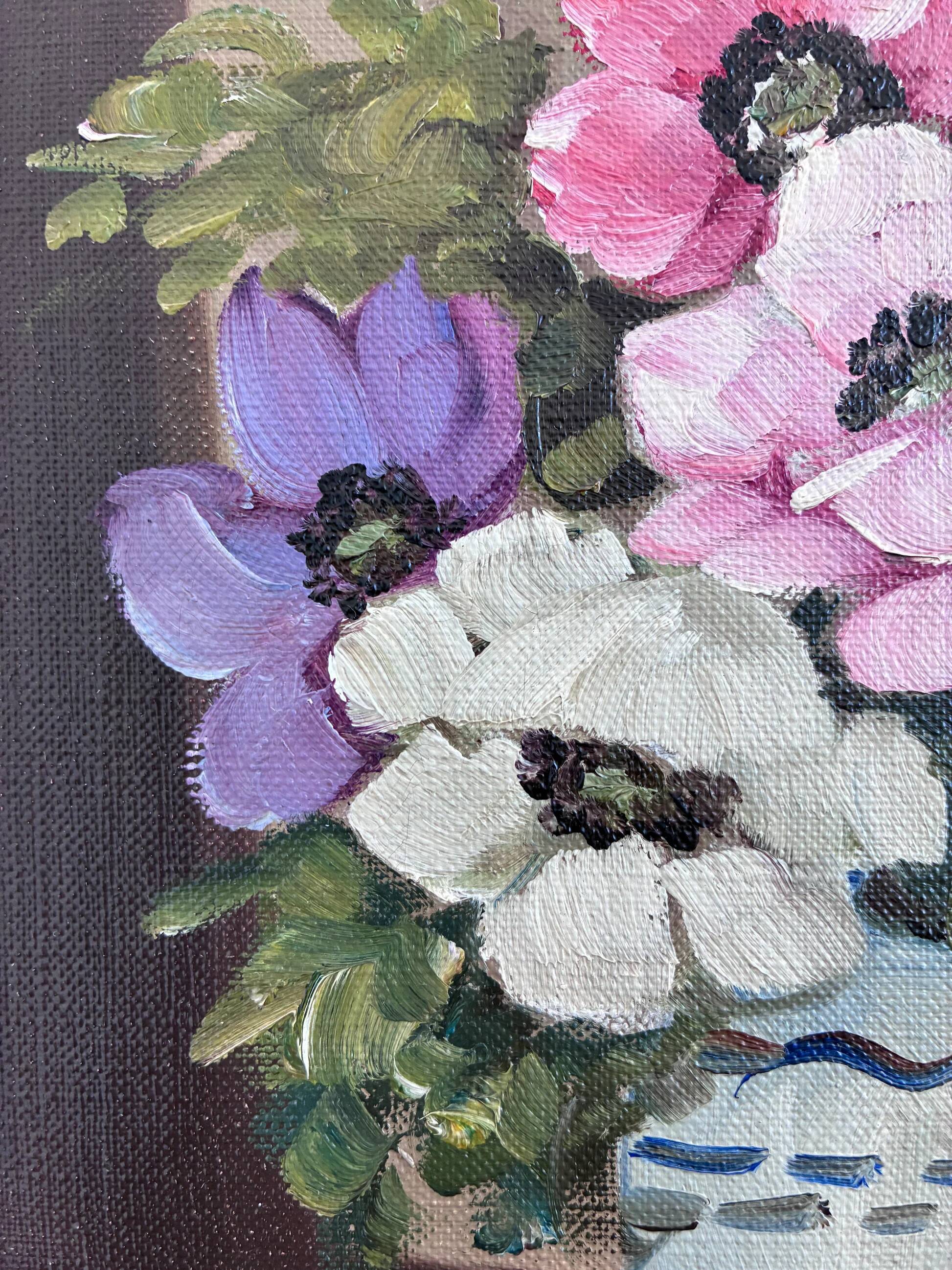 Vintage original flower oil painting, signed floral still life