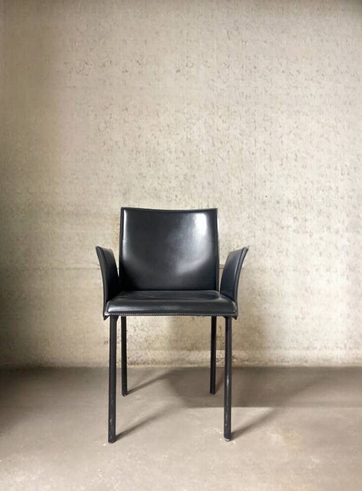 Office chair with armrests in thick black leather, Cattelan Italia