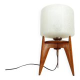 Vintage tripod table lamp wood and glass 1950 France