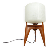 Vintage tripod table lamp wood and glass 1950 France