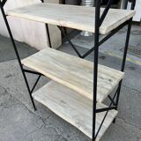 Industrial style shelf in light wood and cast iron