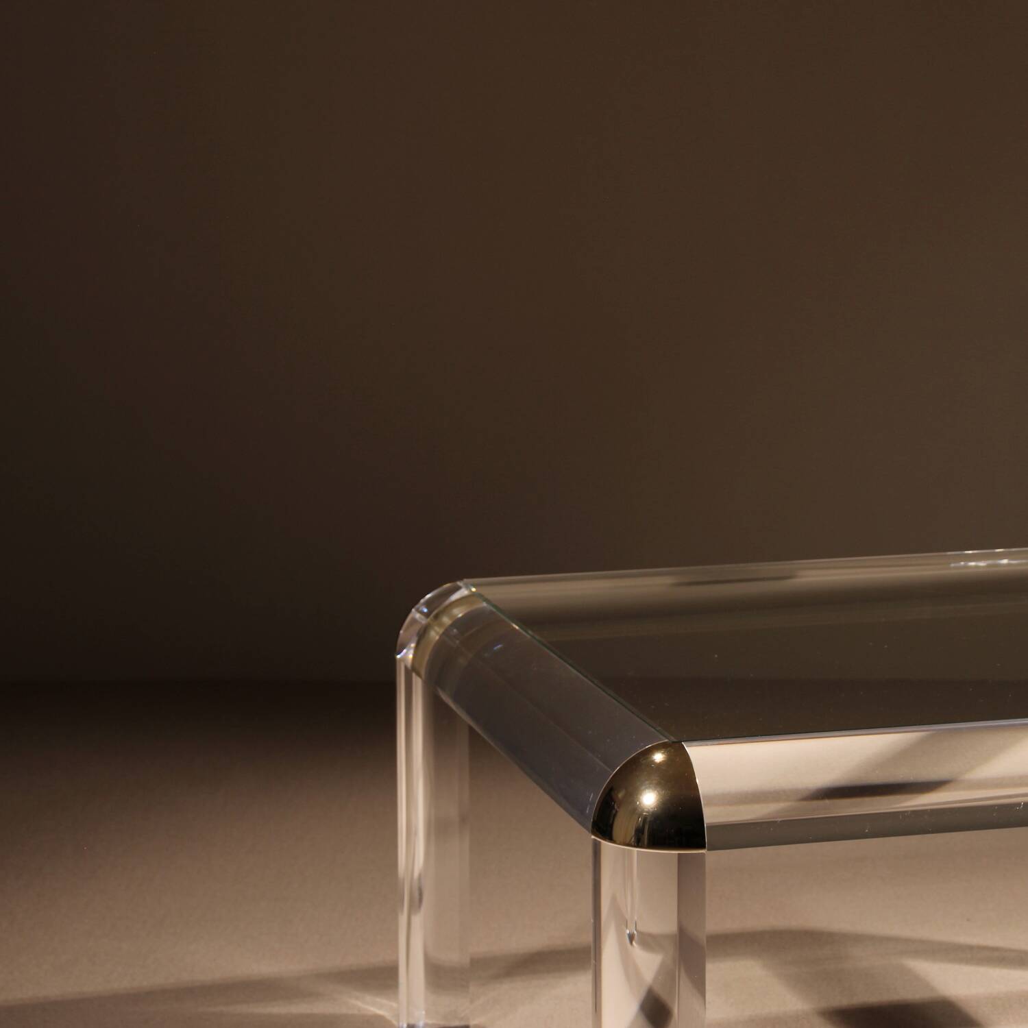 Square Lucite & Brass Coffee Table | Europe 1970s
