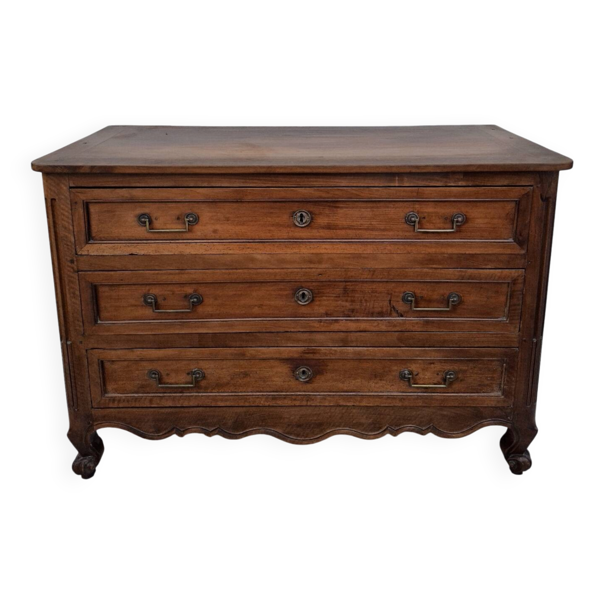 Louis XV style commode in solid walnut, 19th century rustic.