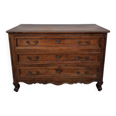 Commode style Louis XV en Noyer massif 19éme rustique