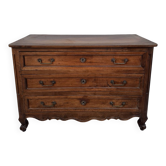 Louis XV style commode in solid walnut, 19th century rustic.