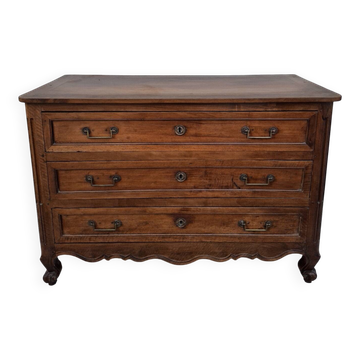 Louis XV style commode in solid walnut, 19th century rustic.