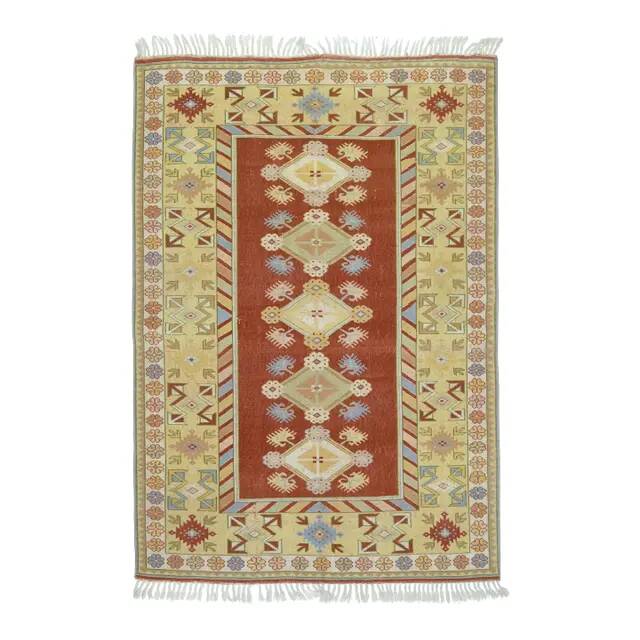 1970s Vintage Turkish Oushak Handmade  Red Yellow Area Rug 152x223
