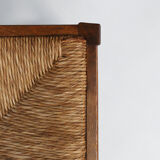 Set of six brutalist dining chairs in oak an wicker