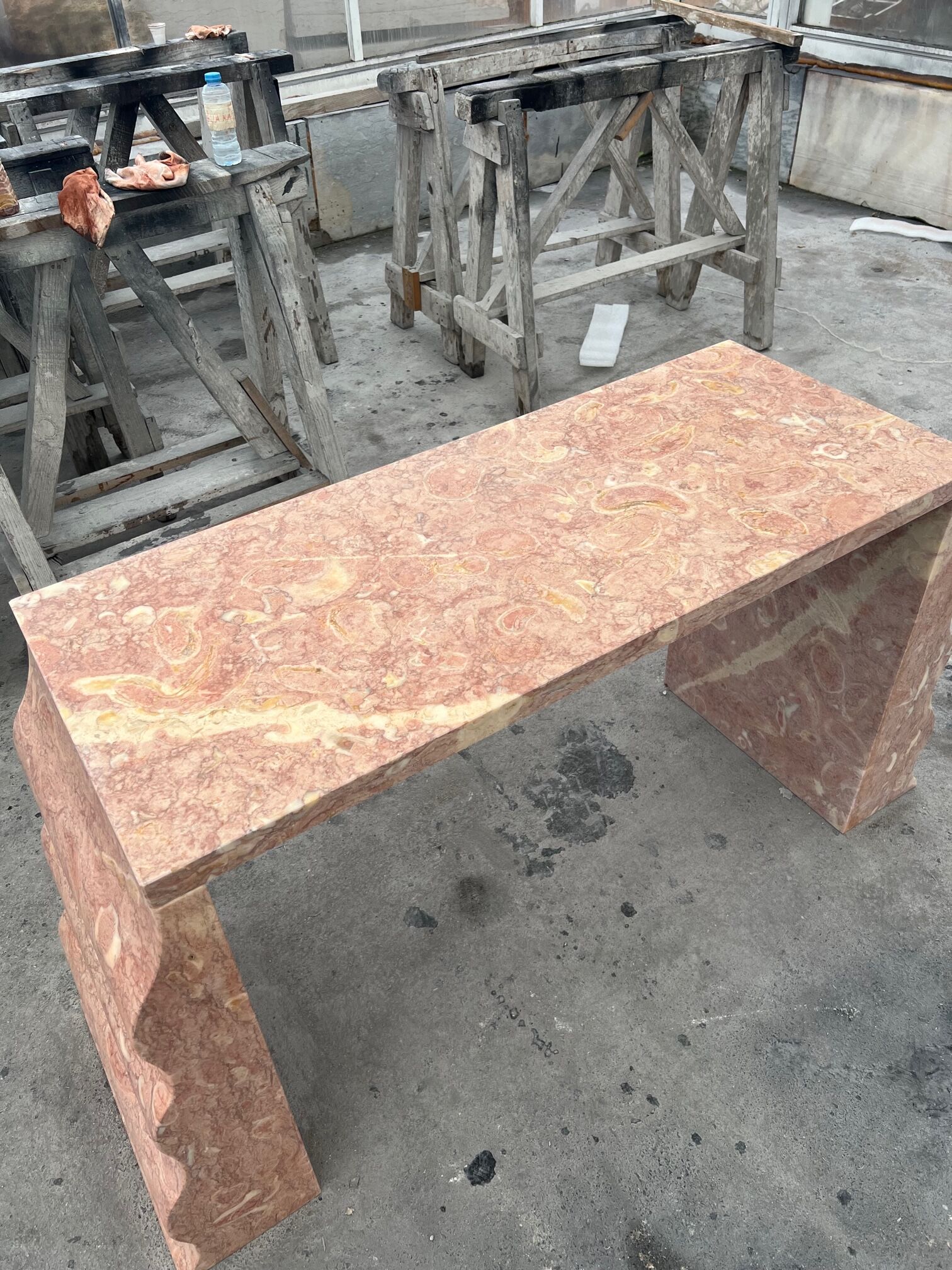 Sculptural solid stone desk / console
