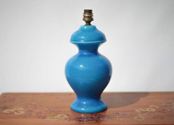 Lampe céramique vintage, lampe de table bleu turquoise craquelé , lampe