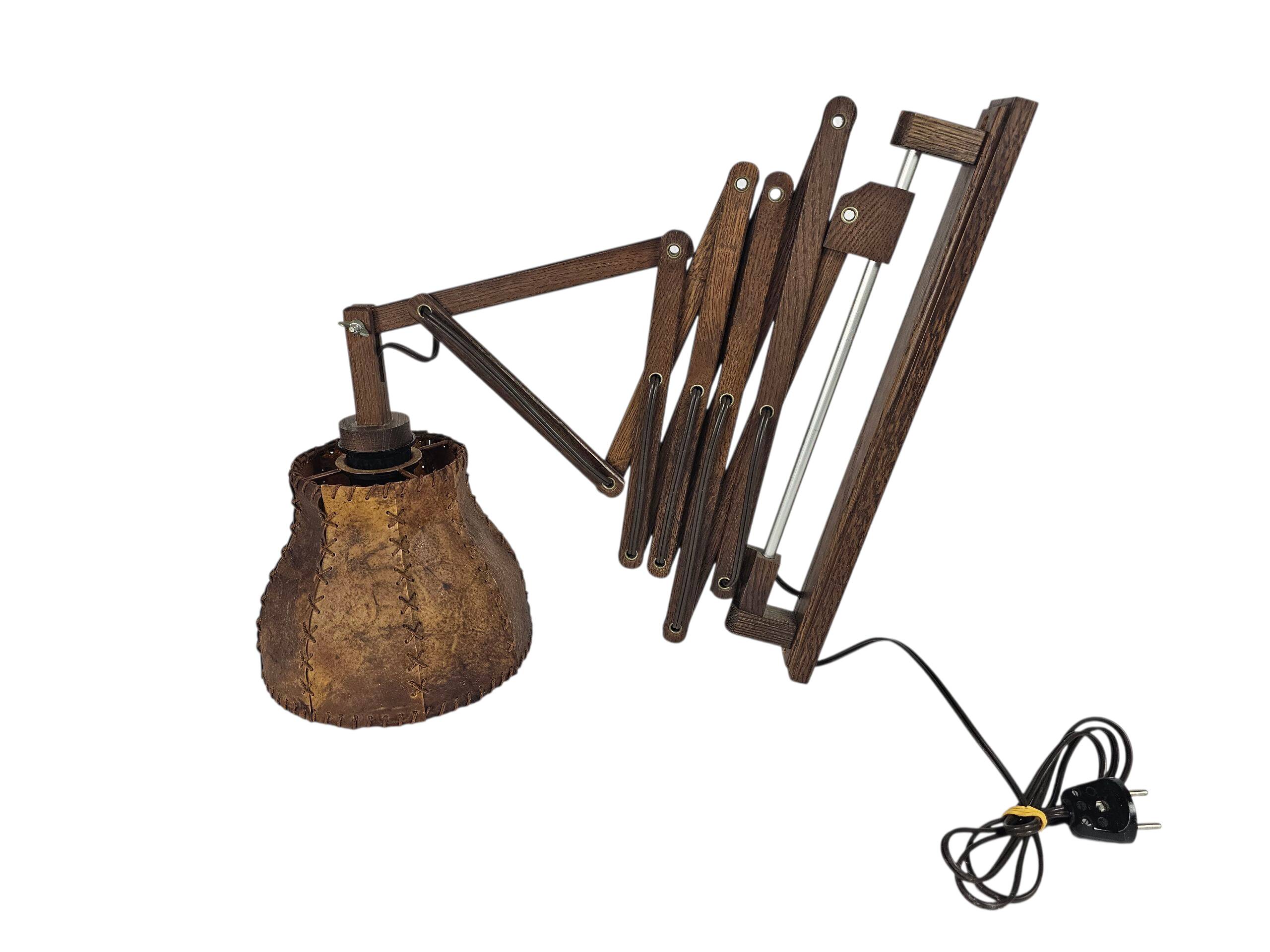 Scissor lamp | Harmonica lamp | wall lamp | vintage | oak | pig's bladder |