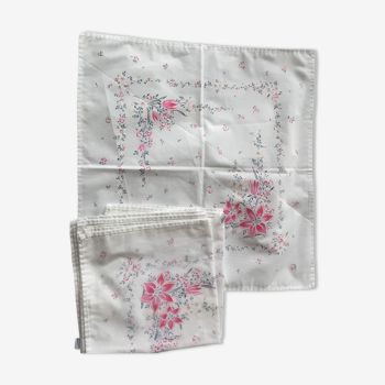 6 serviettes de table rétro motif fleuri vintage