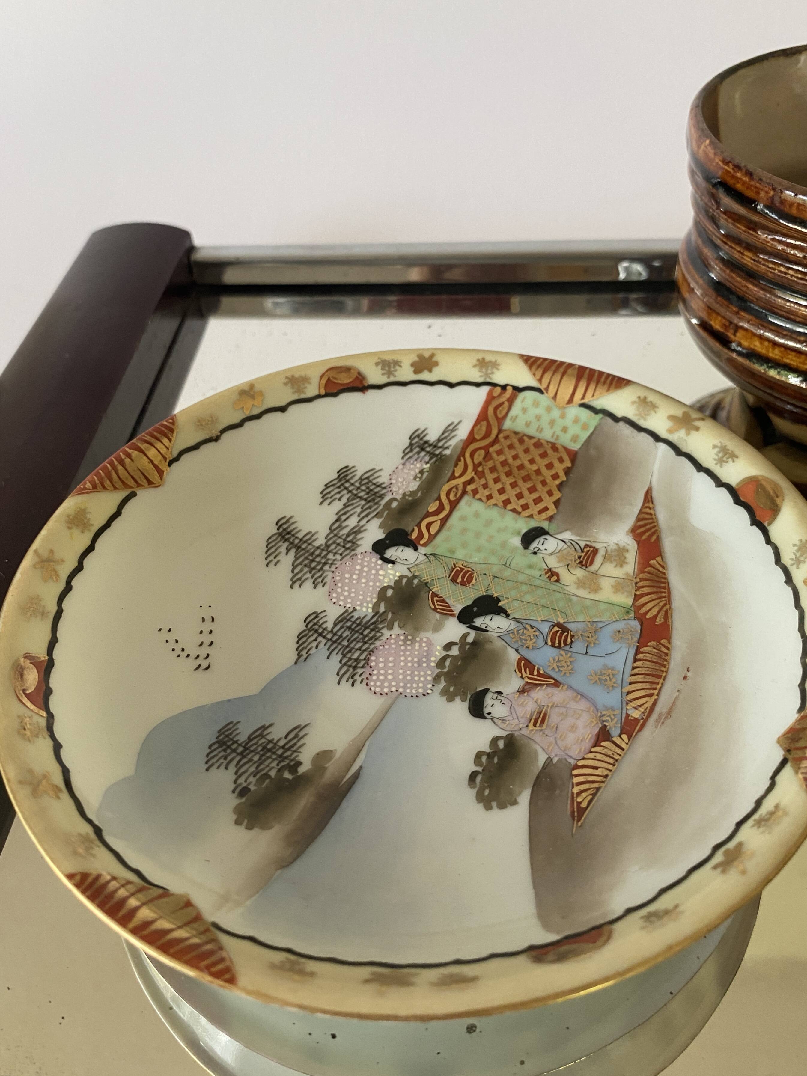 Art Deco tray, mirror, wood and metal