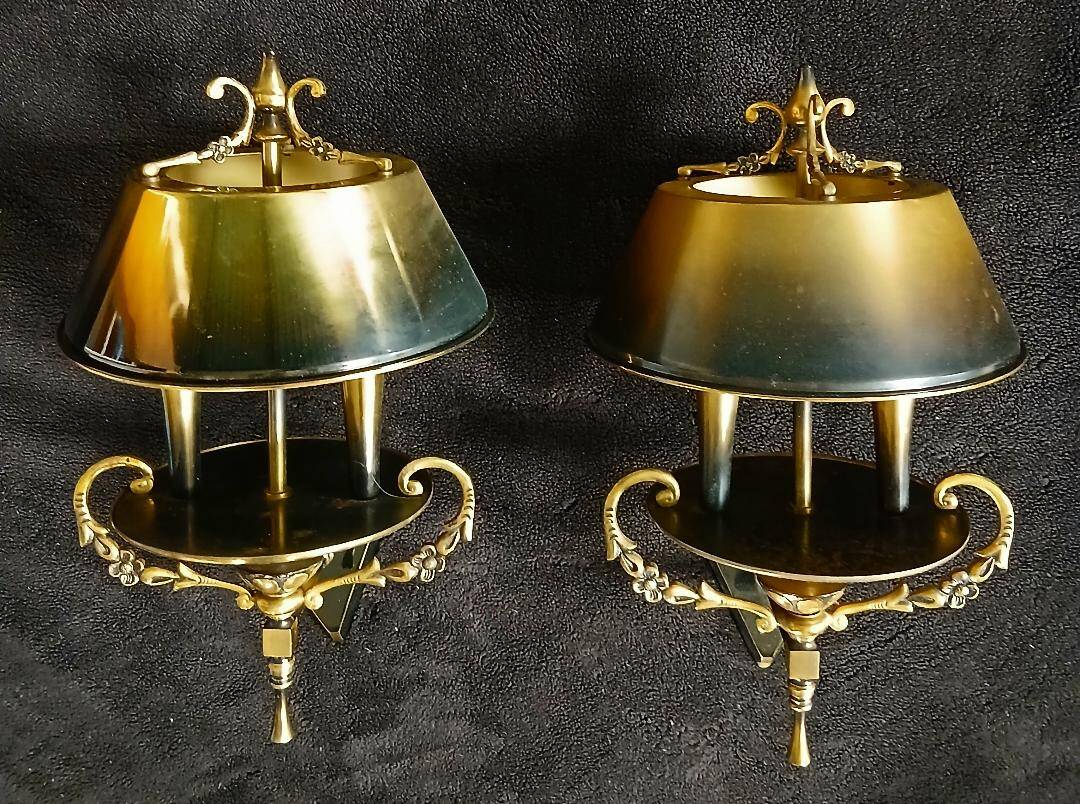 Empire bouillotte lamp wall sconces in tole and gilded bronze