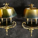 Empire bouillotte lamp wall sconces in tole and gilded bronze