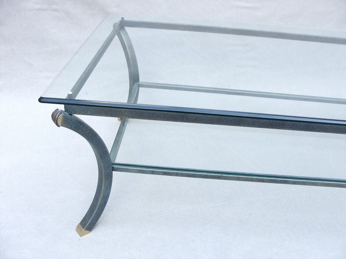 Vintage coffee table, metal and glass, Pierre Vandel