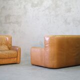Brutalistic italian leather living room set, 1970, set of 2