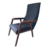 Scandinavian armchair in teak and velvet from the 60s