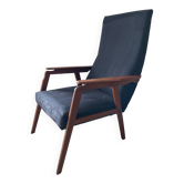 Scandinavian teak and velvet armchair from the 60s