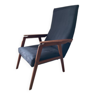 Fauteuil scandinave en teck et velours années 60