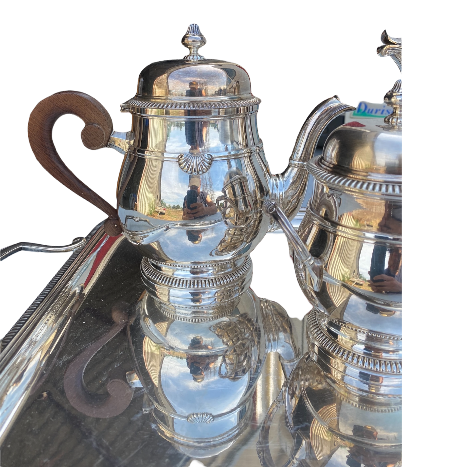 Tea and coffee set in silver metal mallechort