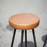 Set of 4 bar stools, metal and imitation leather stool, high stool
