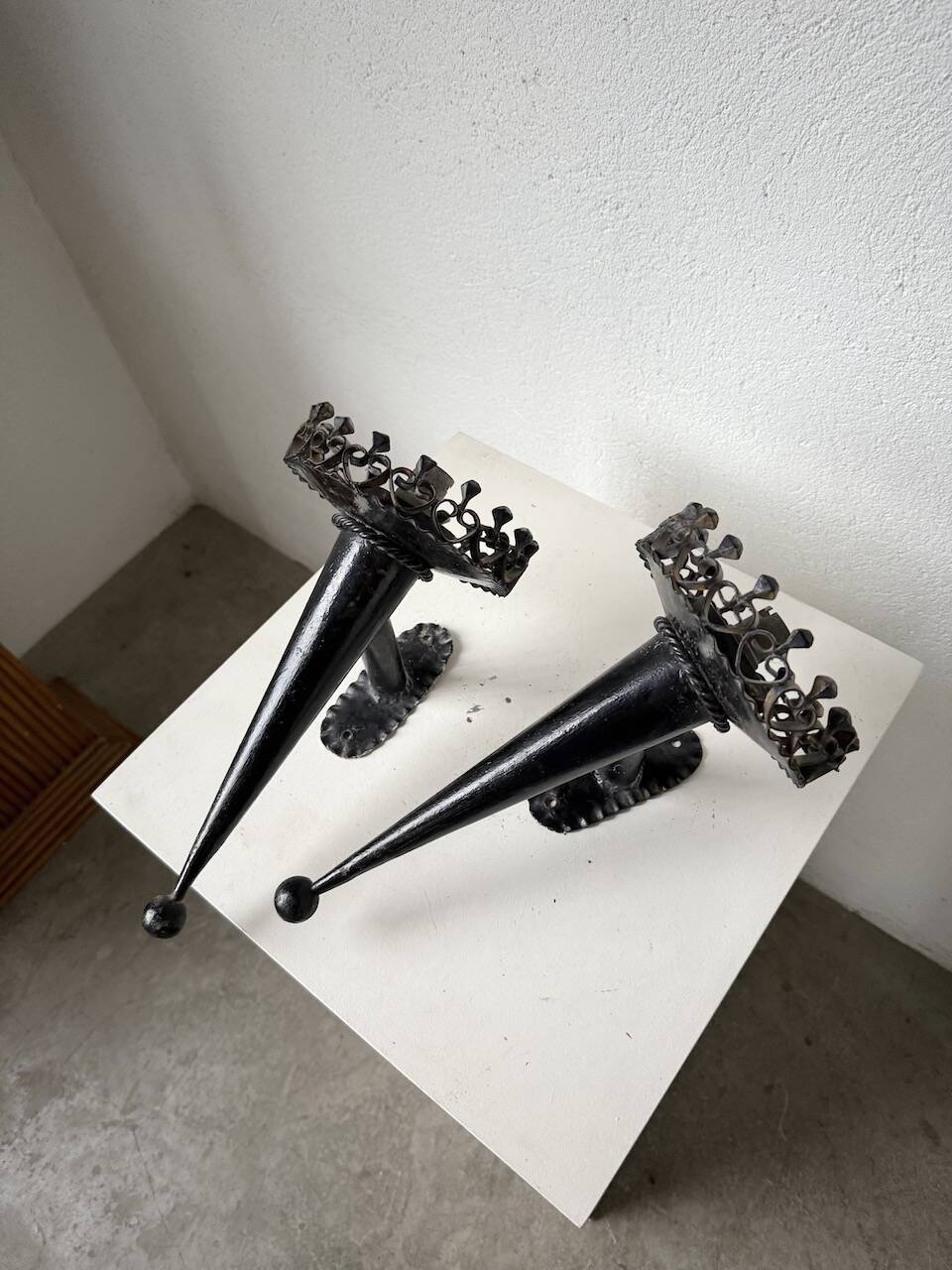 Black metal brutalist wall lights