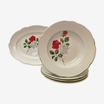 1 oval dish and 4 hollow plates "lunéville-badonviller" menton model