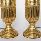 Pair Of Gold Gilt Carved Urn Shaped Wooden Table Lamps