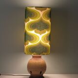 Vintage pottery table lamp with a new custom lampshade.