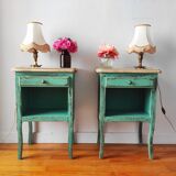 Pair of bedside tables with aged patina