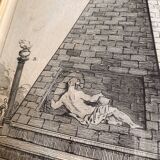 19th century engraving, Art Deco gold glazed frame