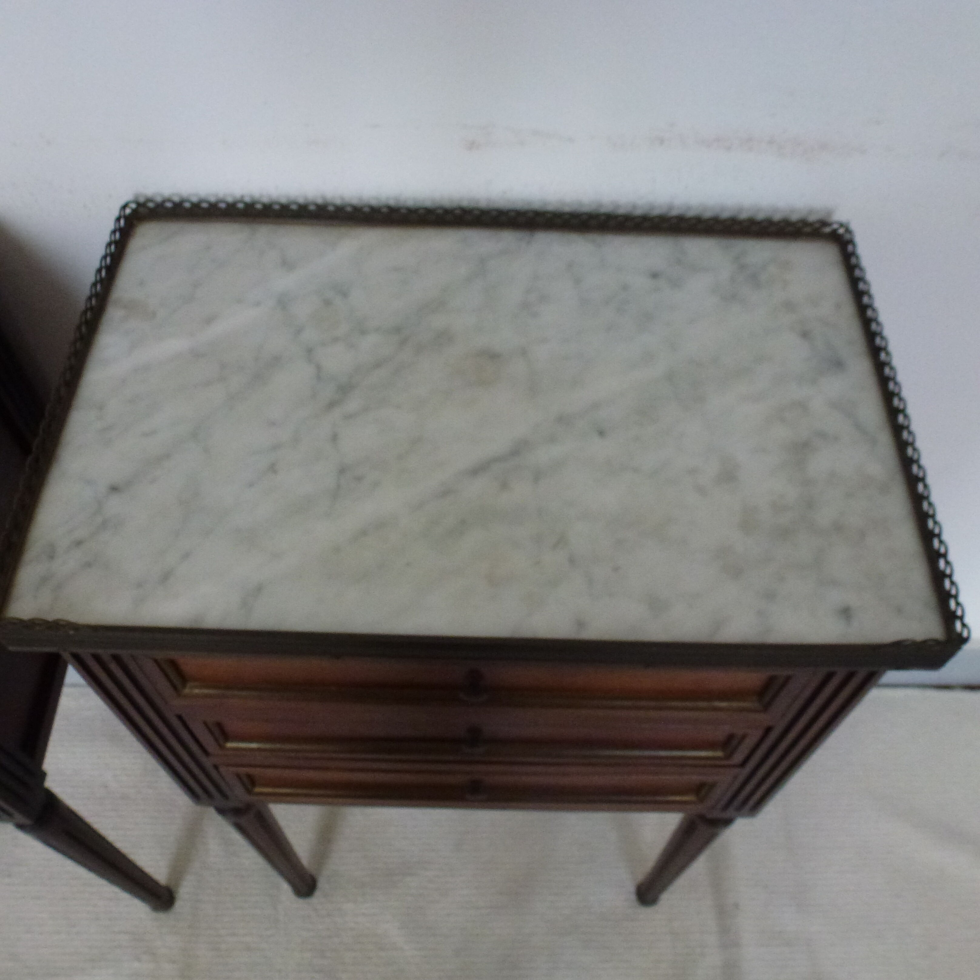 Old pair bedside table style Louis XVI mahogany marble